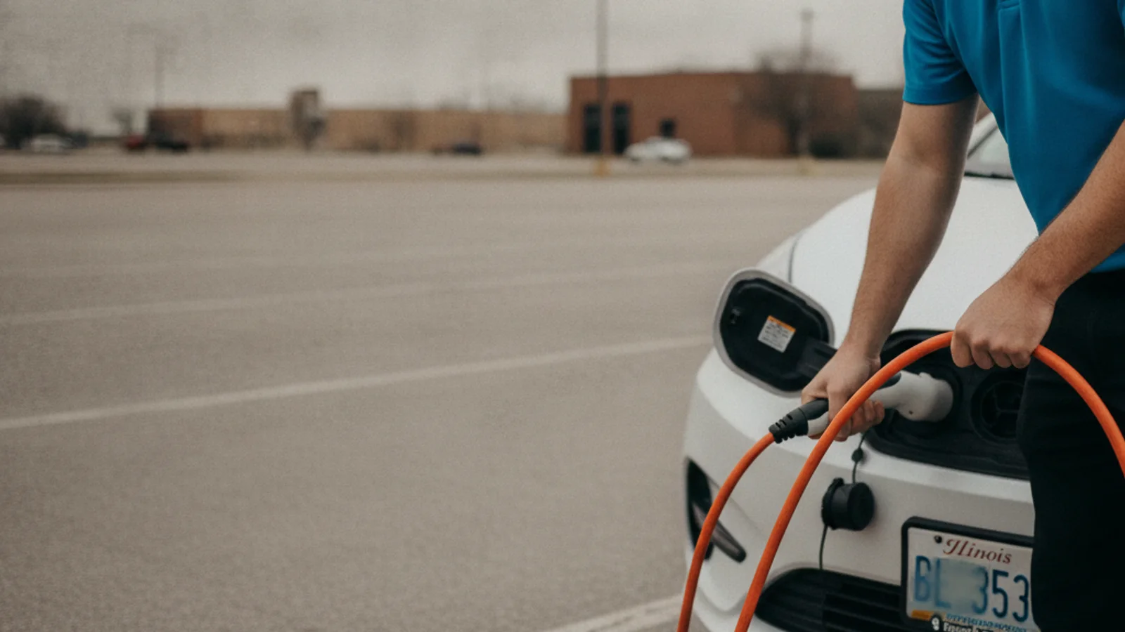 Charging cable plugged into an EV parked along a curb